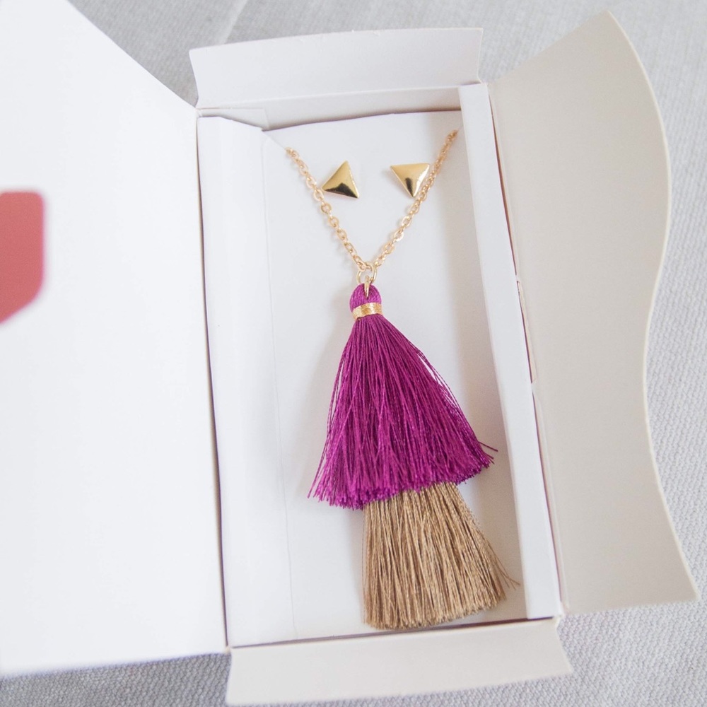 Tassel necklace and triangle earrings set
